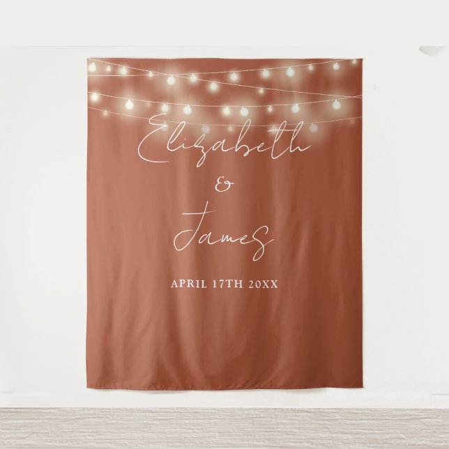 Terracotta String Lights Wedding Photo Backdrop (Front)