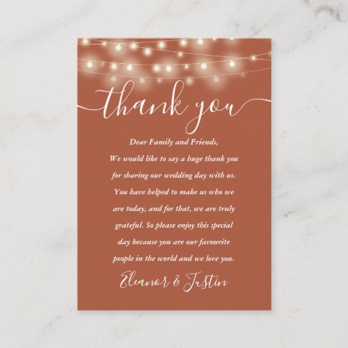 Terracotta String Lights Wedding Thank You Place  Place Card