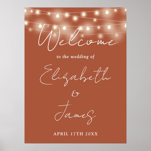 Terracotta String Lights Wedding Welcome Sign (Front)