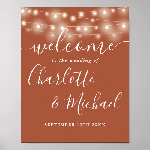 Terracotta String Lights Wedding Welcome Sign