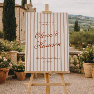 Terracotta Stripe Old Money Wedding Welcome Sign