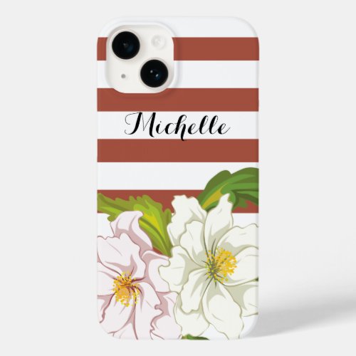 Terracotta stripes and pink flowers modern floral Case_Mate iPhone 14 case