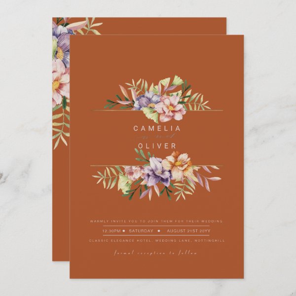 Terracotta Summer Floral Wedding Invite QR Code