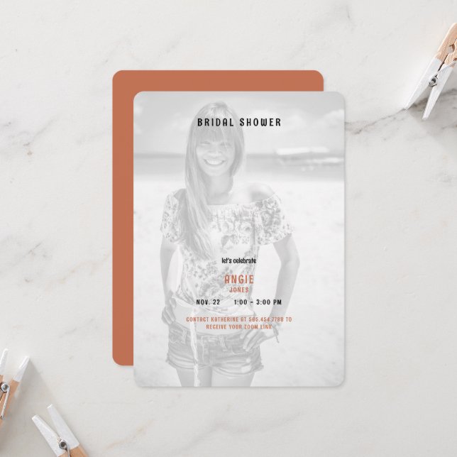 Terracotta Summer Photo Bridal Shower Invitation (Front/Back In Situ)