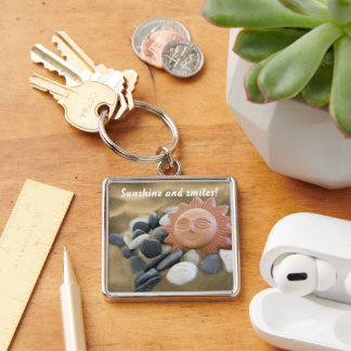 Terracotta Sun Ornament Rocks And Sand Beach Theme Keychain
