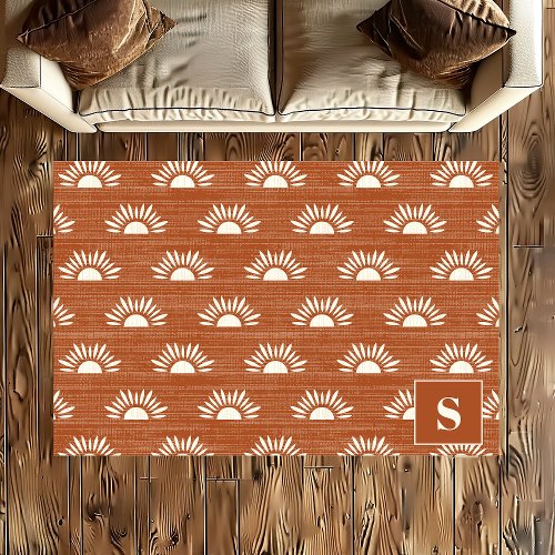 Area Rugs 11 Terracotta Sunburst Pattern Boho Monogram Rug