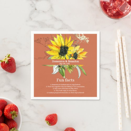 Terracotta Sunflower Wedding Fun Facts Napkins