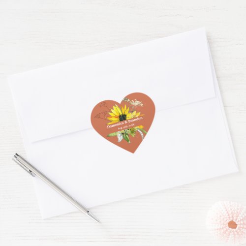 Terracotta Sunflower Wedding Heart Sticker