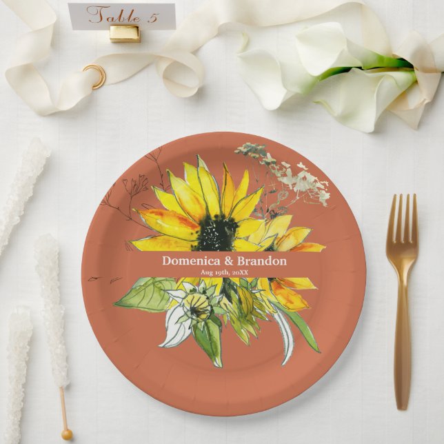 Terracotta Sunflower Wedding Paper Plates (Wedding)