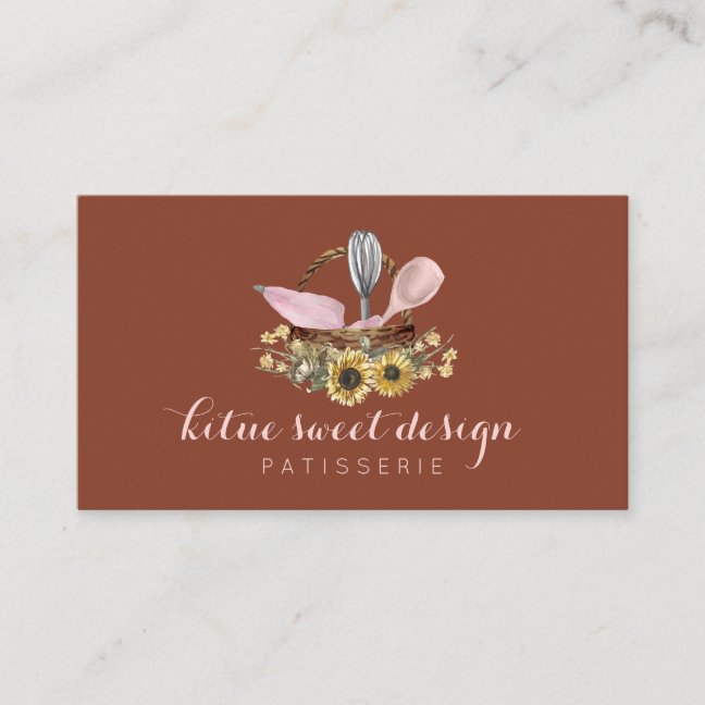 Terracotta Sunflower Whisk Spoon Chef Bakery Business Card