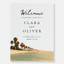 Terracotta Sunlit Palm Beach Wedding Welcome Sign 
