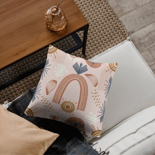Terracotta Sunrise: Boho Harmony, Blush Pink Throw Pillow (Terracotta Sunrise: Boho Harmony in Blush Pink Throw Pillow
)