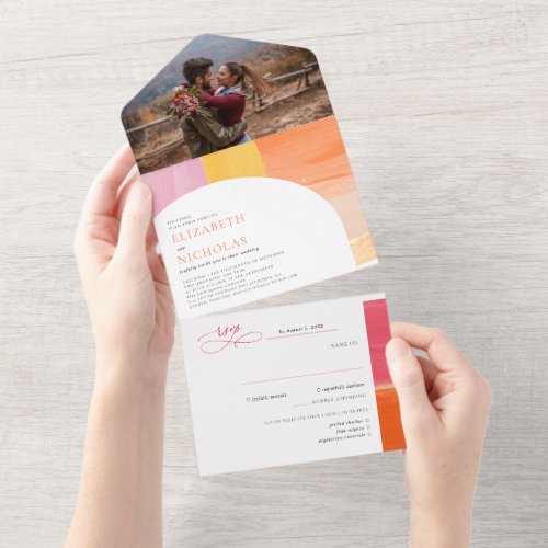 Terracotta Sunrise  Boho Wedding All In One Invitation