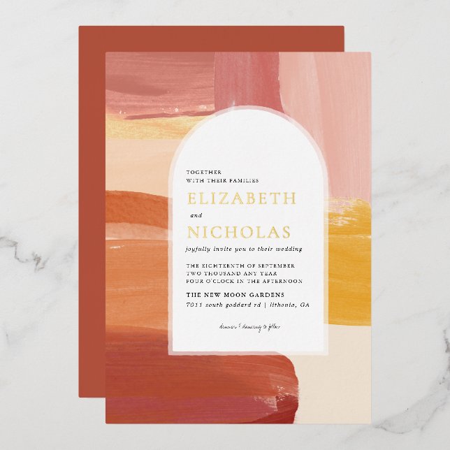 Terracotta Sunrise | Boho Wedding Invitation Foil Invitation (Front/Back)