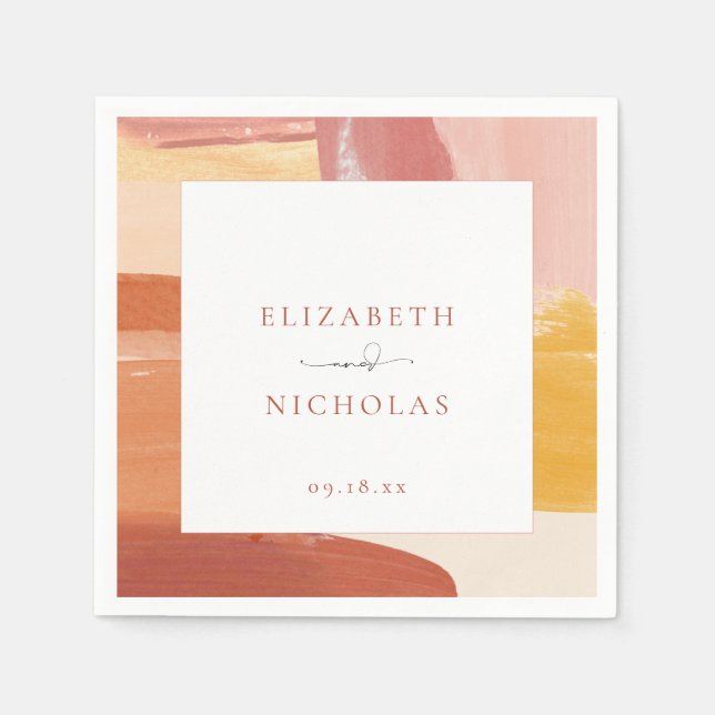 Terracotta Sunrise | Monogram Wedding Napkins (Front)