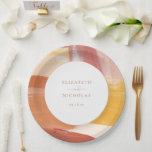 Terracotta Sunrise | Monogram Wedding Paper Plates<br><div class="desc">Featuring beautiful abstract paint brush strokes and your choice of personalization. Terracotta is a popular color for weddings. Paired with shades of orange and marigold makes this invitation suite both sophisticated and vibrant. Add a fun and festive touch to your celebration with personalized paper plates for weddings, birthdays and other...</div>