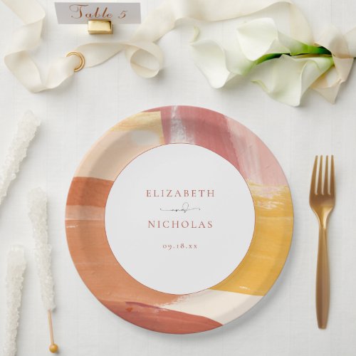 Terracotta Sunrise  Monogram Wedding Paper Plates