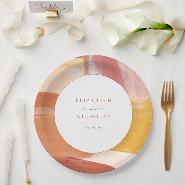 Terracotta Sunrise | Monogram Wedding Paper Plates (Wedding)