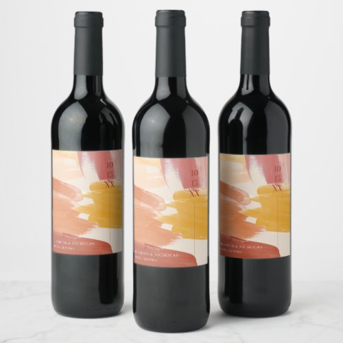 Terracotta Sunrise  Monogram Wedding Wine Label