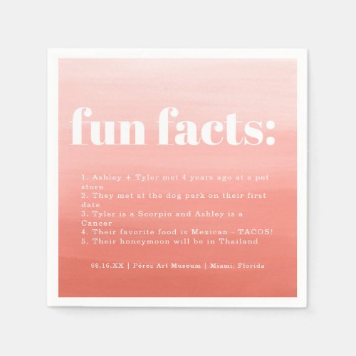 Terracotta Sunrise  Wedding Fun Facts Napkins