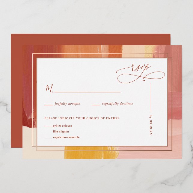 Terracotta Sunrise | Wedding RSVP Foil Invitation (Front/Back)