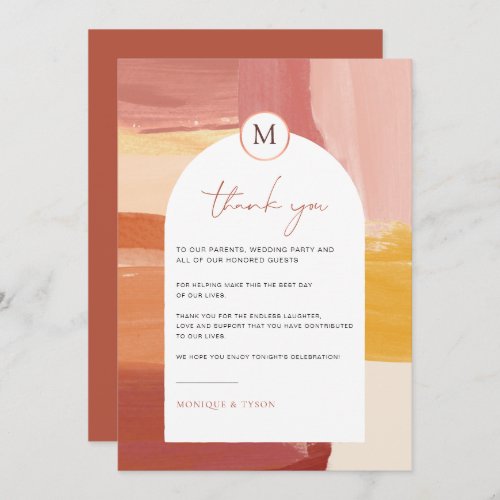 Terracotta Sunrise  Wedding Table Thank You