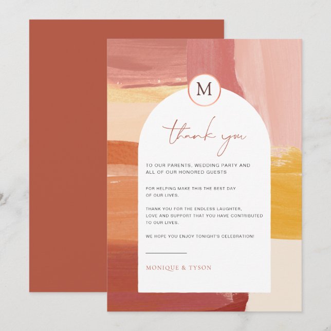 Terracotta Sunrise | Wedding Table Thank You Card (Front/Back)