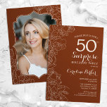 Terracotta Surprise Photo 50th Birthday Invitation<br><div class="desc">Terracotta burnt orange surprise 50th birthday party invitation with your photo on the back of the card. Floral boho yet modern design featuring botanical accents and typography script font. Elegant trendy invite card perfect for a stylish female surprise bday celebration. Can be customized to any age. Printed Zazzle invitations or...</div>
