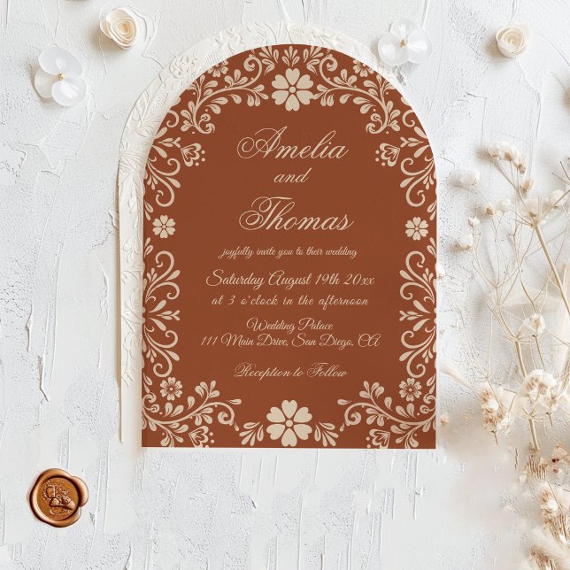 Terracotta Talavera Mexican Vintage Wedding  Invitation (Creator Uploaded)