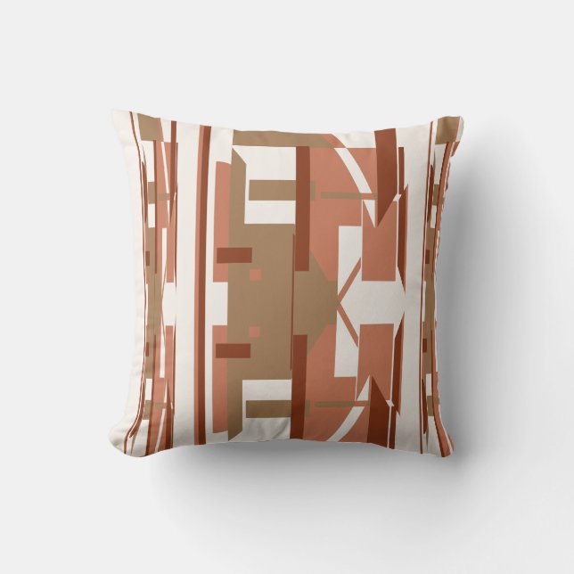 Terracotta Taupe Rust Off-White Southwest Art Look Throw Pillow (Front)
