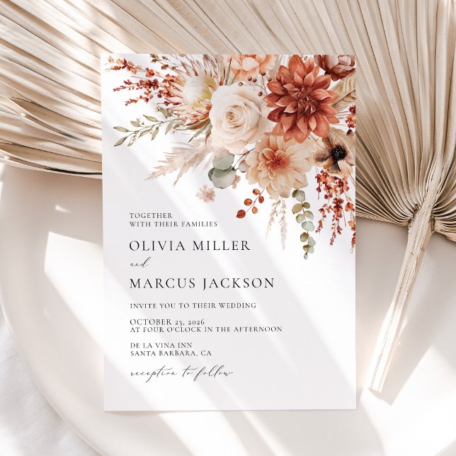 Terracotta Taupe Wildflower Floral Wedding Invitation (Creator Uploaded)
