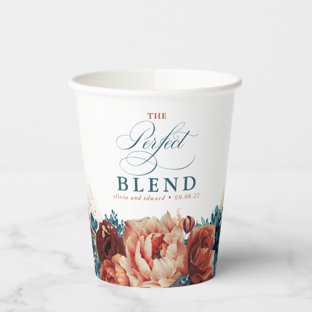 Terracotta Teal Blue Floral Boho The Perfect Blend Paper Cups (Left)