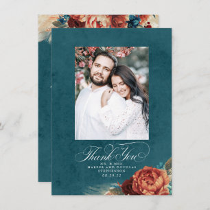 Terracotta Teal Blue Wedding Thank You Photo