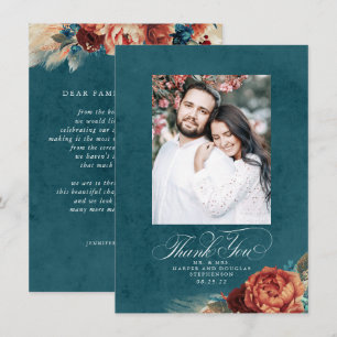 Terracotta Teal Blue Wedding Thank You Photo Card