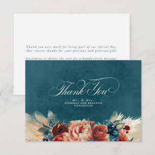 Terracotta Teal Floral Boho Wedding Thank You Card