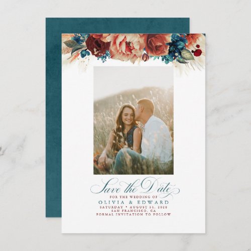 Terracotta Teal Floral Save The Date Photo