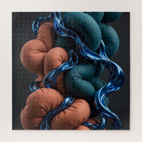 Terracotta Teal Flow - Colorful Vertical 3D Abstra Jigsaw Puzzle