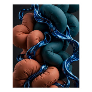 Terracotta Teal Flow - Colorful Vertical 3D Abstra Poster