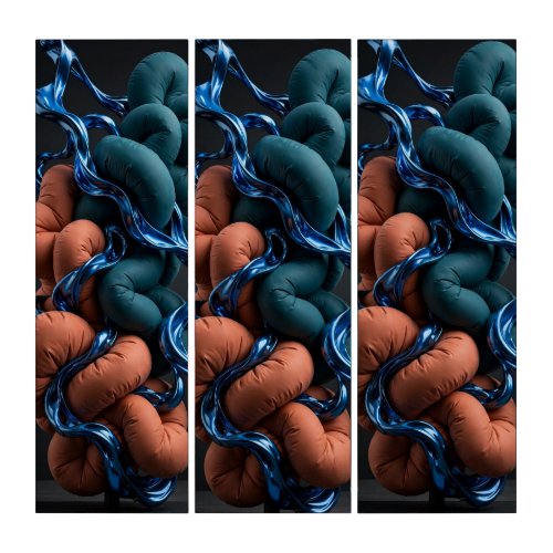 Terracotta Teal Flow - Colorful Vertical 3D Abstra Triptych