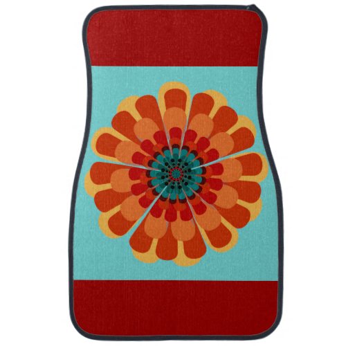 Terracotta  Teal Flower Car Floor Mat