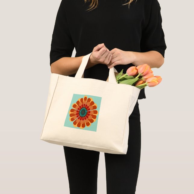 Terracotta & Teal Flower Mini Tote Bag (Front (Product))