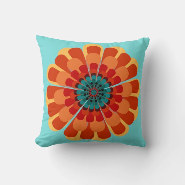 Terracotta & Teal Flower Throw Pillow (Front)