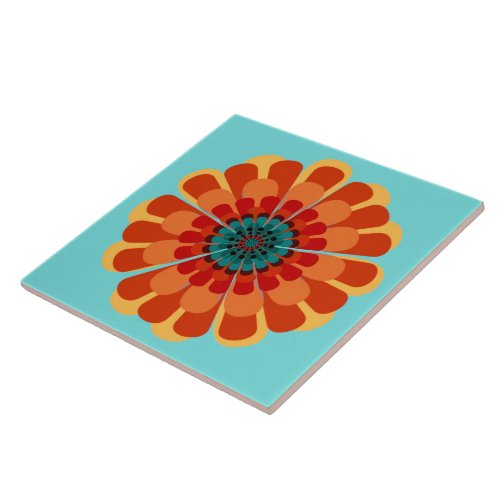 Terracotta  Teal Flower Tile