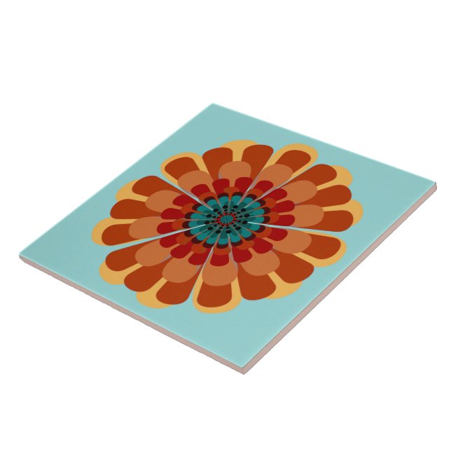 Terracotta & Teal Flower Tile (Side)