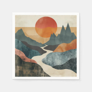 Terracotta Teal Mountain Sunset River Landscape Napkins