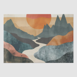 Terracotta Teal Mountain Sunset River Landscape Tissue Paper