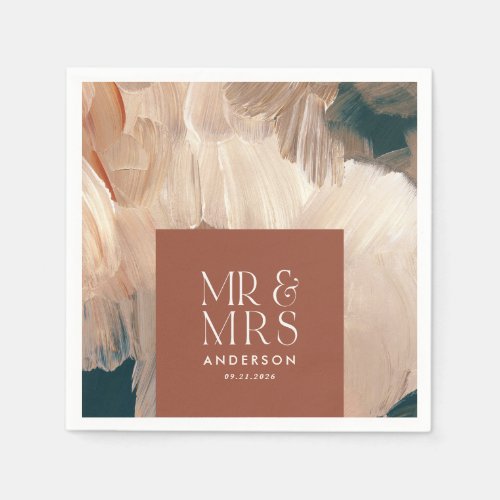 Terracotta teal Mr  Mrs modern painterly wedding  Napkins