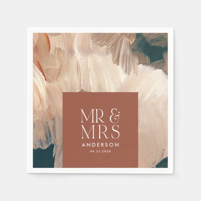 Terracotta teal Mr & Mrs modern painterly wedding  Napkins (Front)