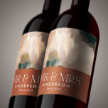 Terracotta teal Mr Mrs thank you wedding painterly Wine Label<br><div class="desc">Terracotta teal modern Mr & Mrs modern abstract painterly wedding party thank you gift favor sticker design.</div>