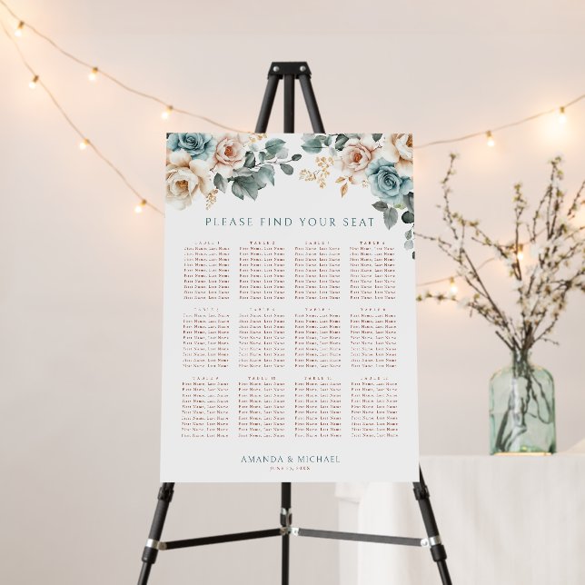Terracotta Teal Neutral boho Wedding Seating chart Foam Board (In Situ (Stand))